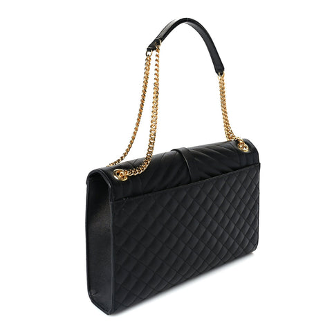 Grain De Poudre Textured Mixed Matelasse Large Triquilt Monogram Satchel Black