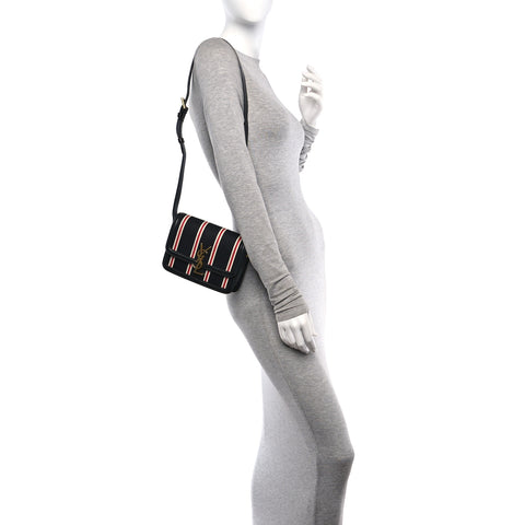 Canvas Striped Calfskin Small Solferino Satchel Black Red