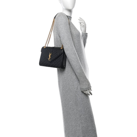 Grain De Poudre Textured Mixed Matelasse Triquilt Medium Monogram Satchel Black