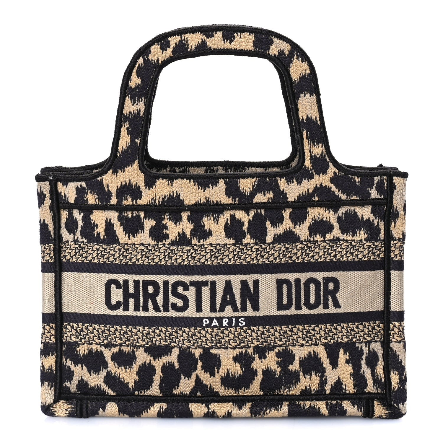 Christian Dior Book Tote ヒョウ柄 Christian Dior Canvas Mizza Embroidered Mini Leopard Book Tote