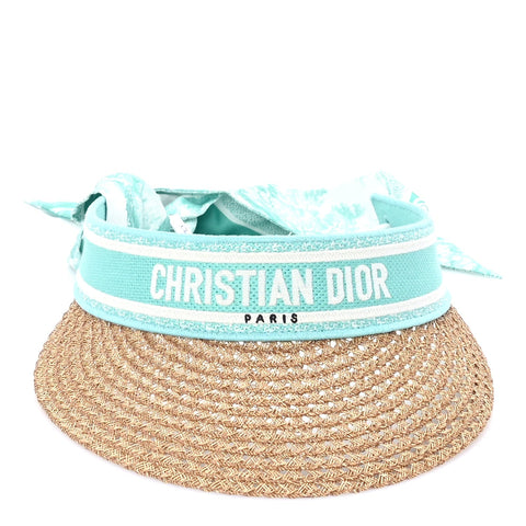 Straw Embroidered Dioriviera D-Ocean Visor Green White