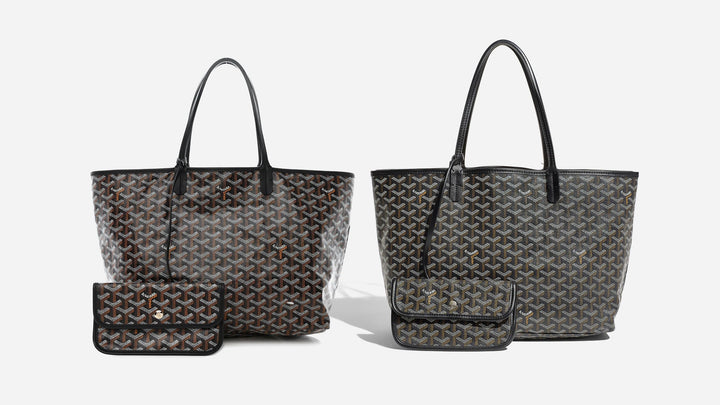 image of an authentic versus fake goyard saint louis tote in black by FASHIONPHILE