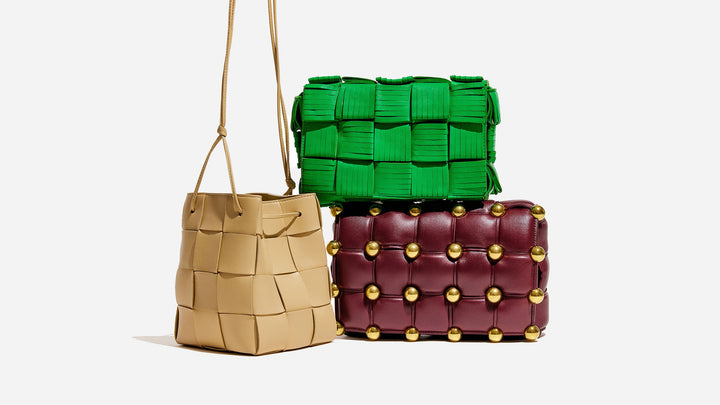 different bottega veneta cassette bag styles grouped together including the cassette bucket bag and the studded cassette bag by FASHIONPHILE