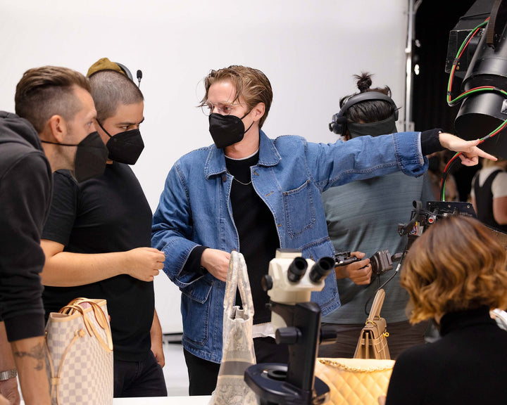 behind the scenes image of Layton Tedrick on set for the making of our About Us video commercial FASHIONPHILE