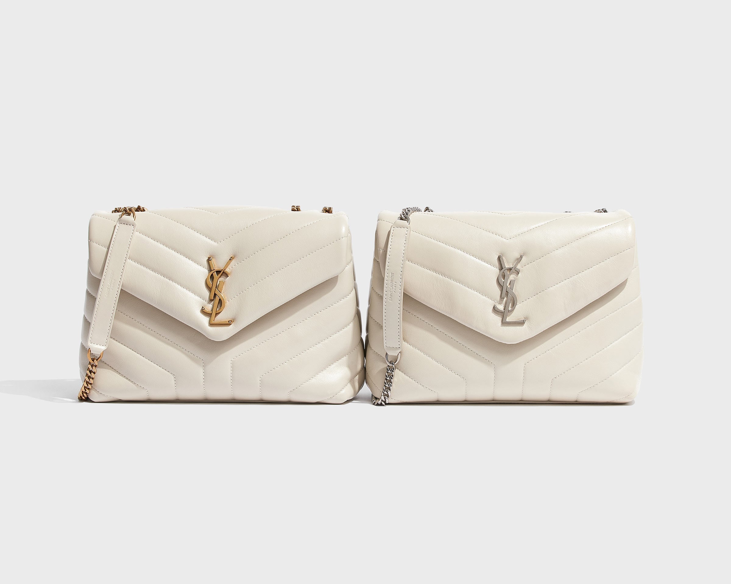 product image of real and fake saint laurent loulou satchel bag side by side FASHIONPHILE