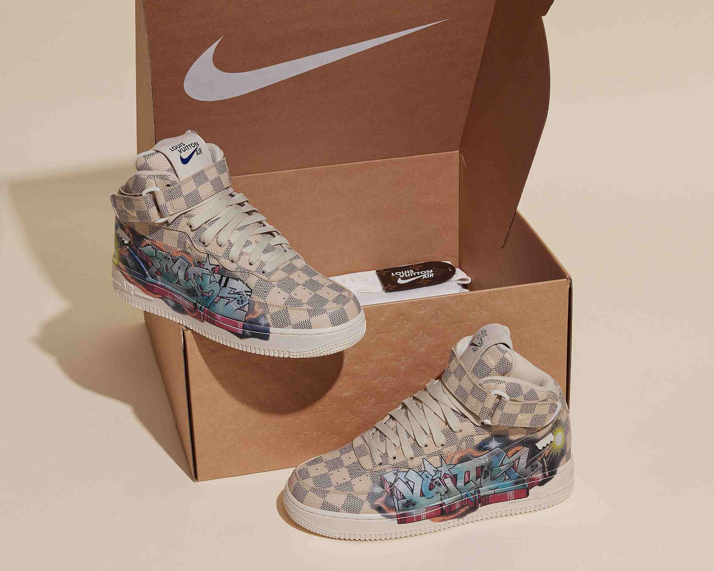 studio image of louis vuitton x nike air force 1 sneakers FASHIONPHILE