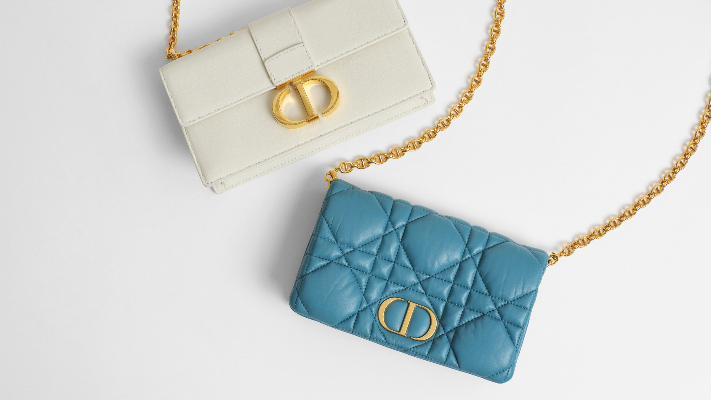 Christian Dior Caro and 30 Montaigne Bags stacked and centered