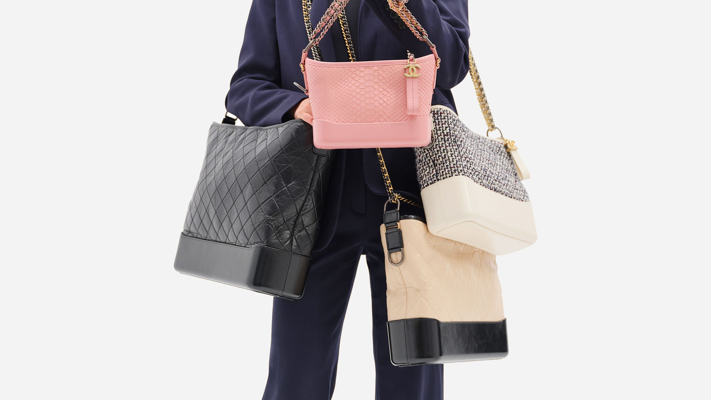 comparing all chanel gabrielle hobo bag sizes on figure by FASHIONPHILE