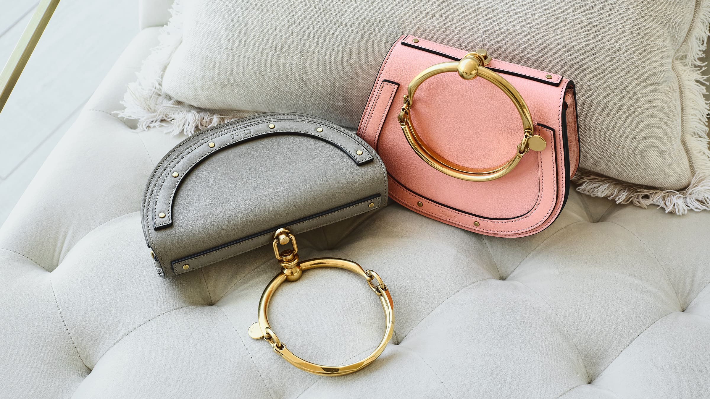 styling the chloe nile bracelet bag and pixie bag on couch by FASHIONPHILE