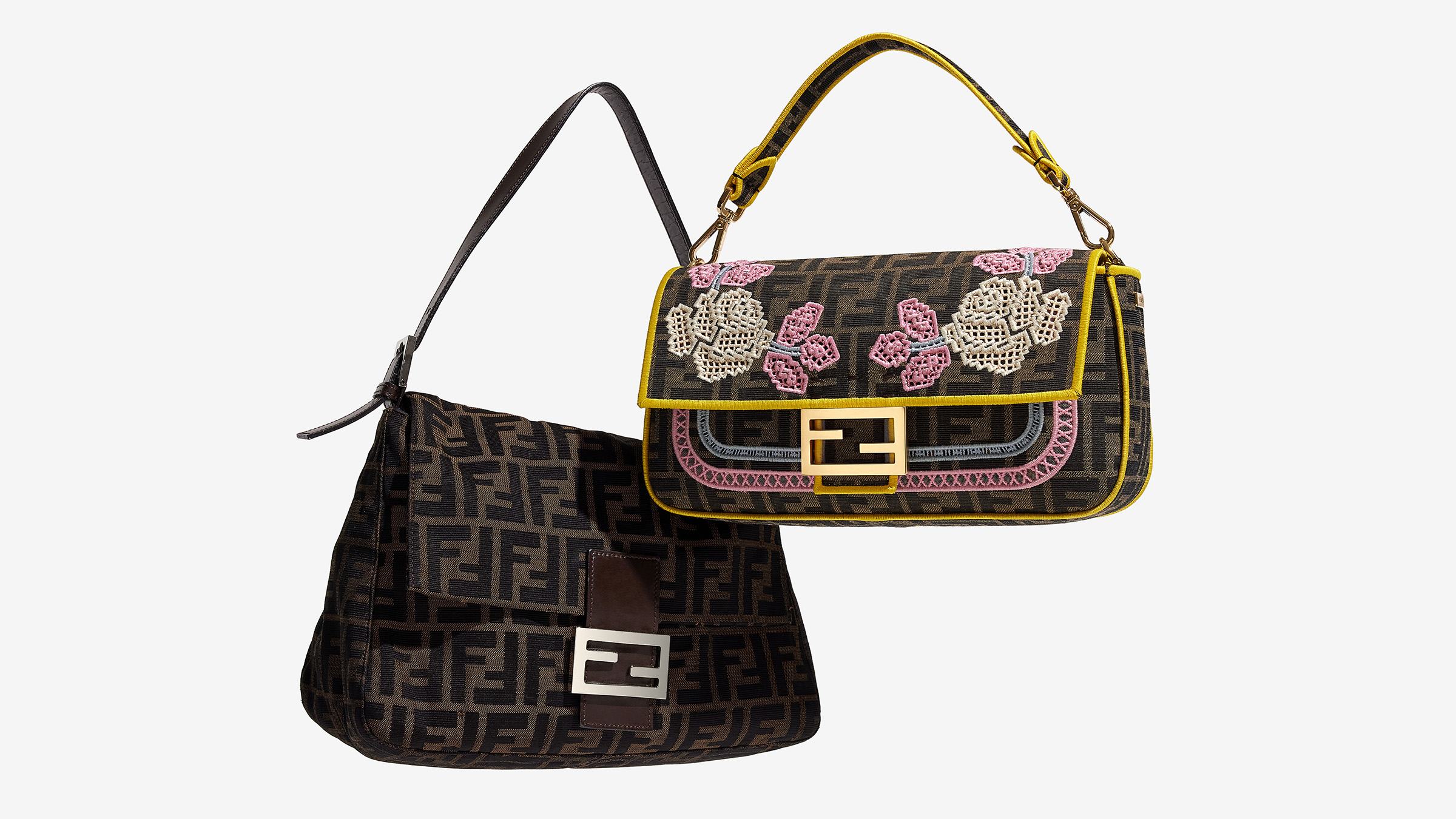 comparing sizes of the Fendi Baguette and Fendi Mama Bagette bags by fashionphile