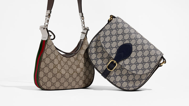 studio image of two gucci monogram bags grouped together FASHIONPHILE
