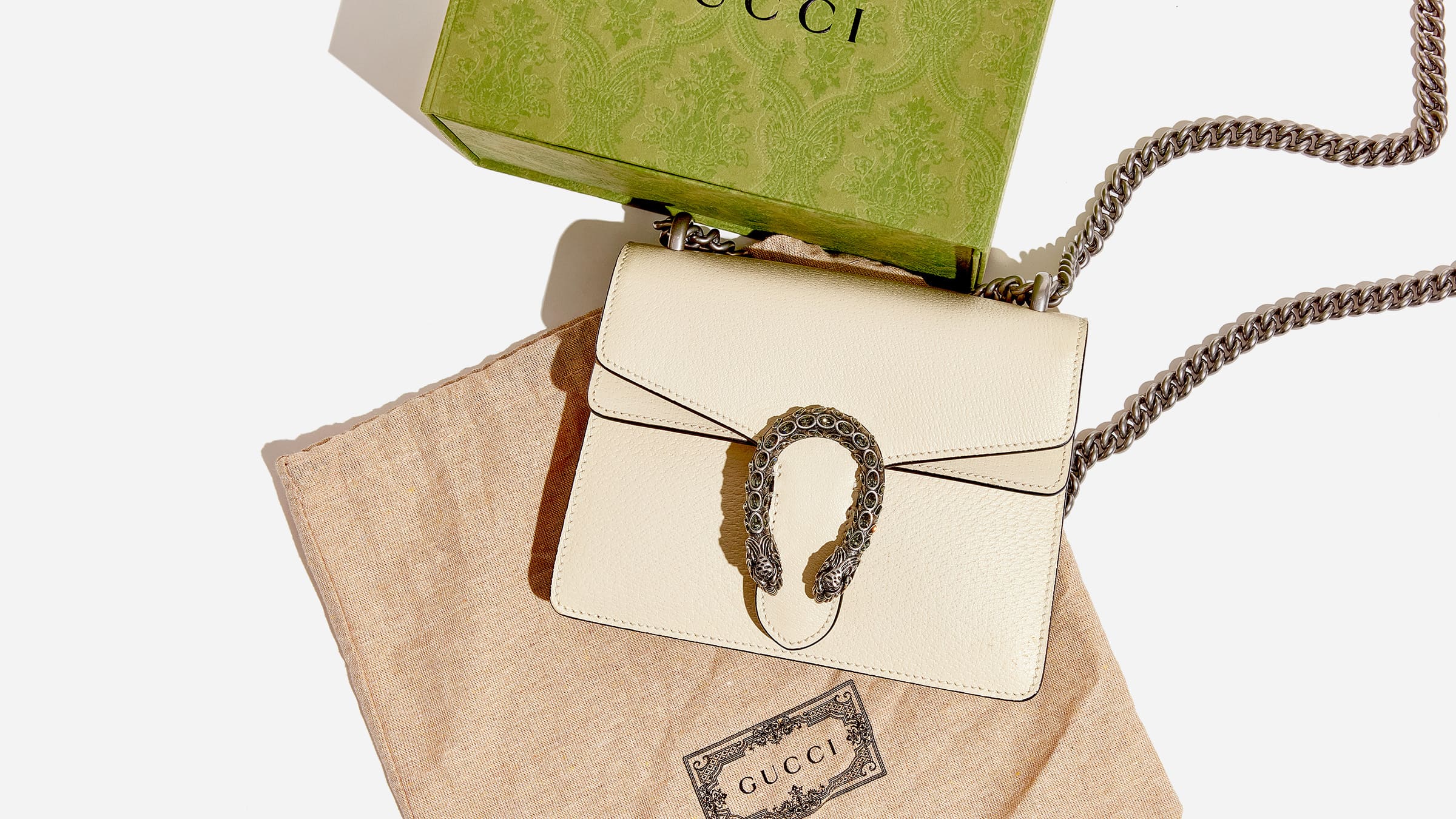a light beige new gucci dionysus shoulder bag with the original box and dust bag by FASHIONPHILE