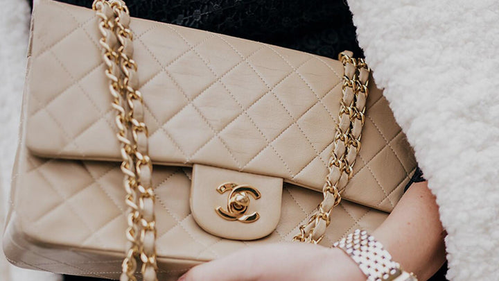 image of chanel double flap in beige FASHIONPHILE