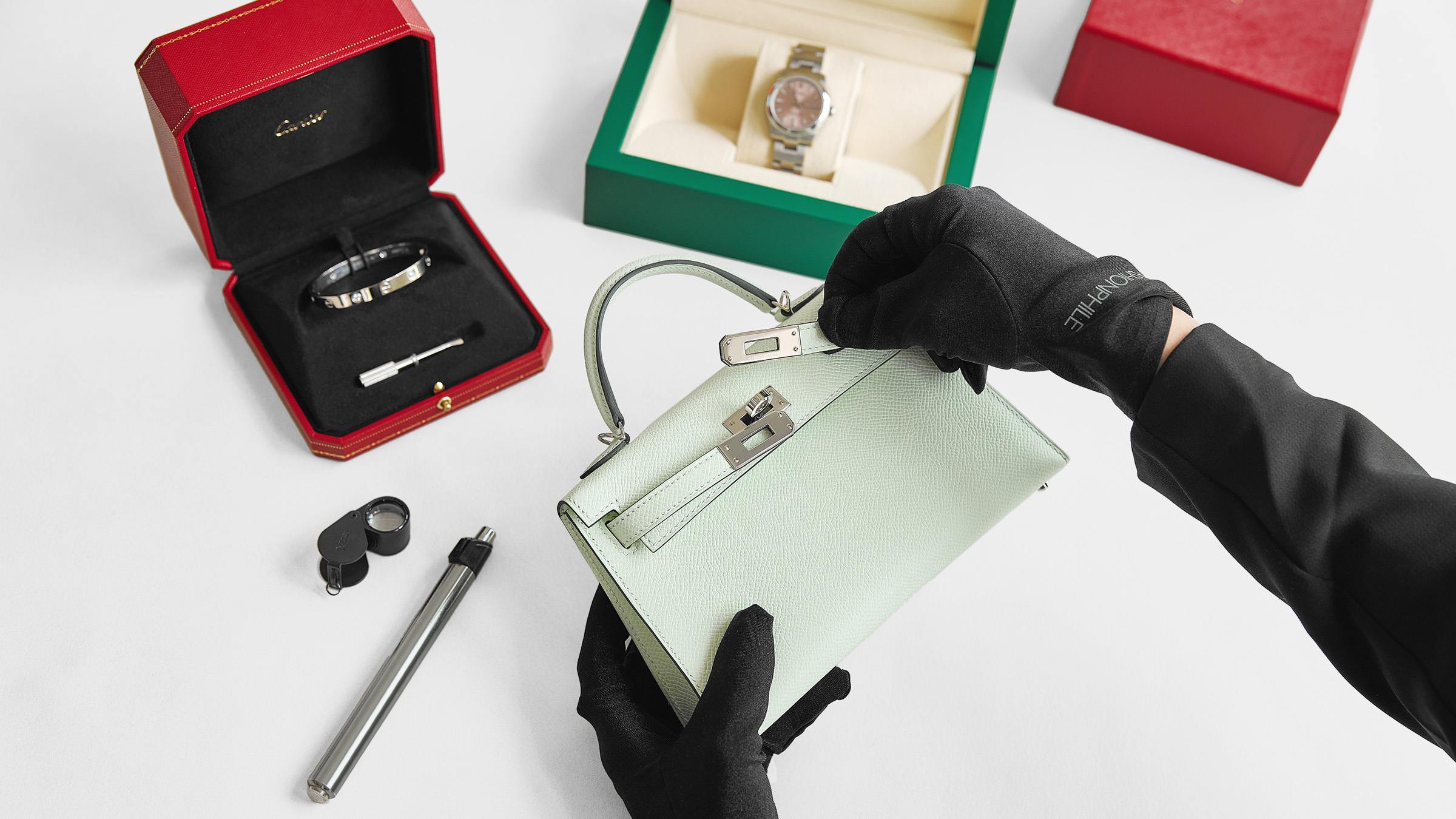 how to authenticate an hermes kelly bag, cartier jewelry and a rolex watch by FASHIONPHILE