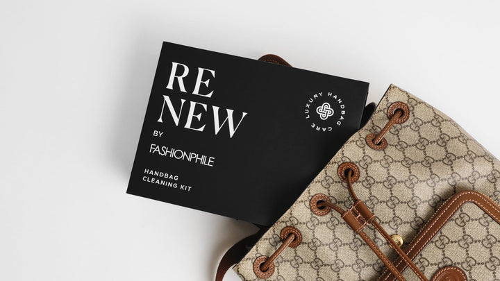 ReNew Handbag Cleaning Kit coming out of a Gucci backpack