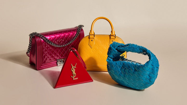different types of handbags grouped together including a hobo bag, top handle bag, shoulde rbag, and clutch by FASHIONPHILE