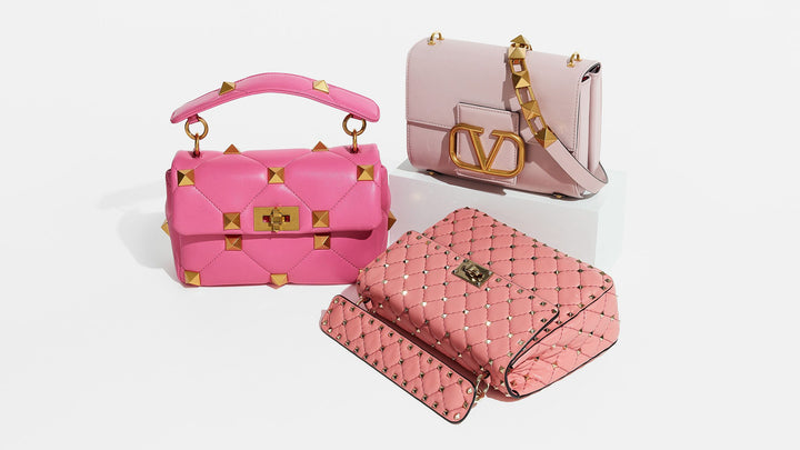 image of pink Valentino Garavani bags with Vlogo, Rockstuds, and roman studs by fashionphile