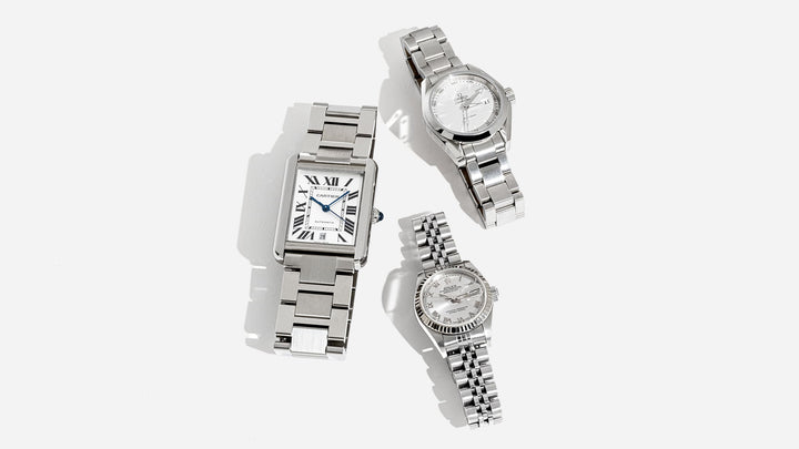 comparing different watch case sizes and shapes by FASHIONPHILE
