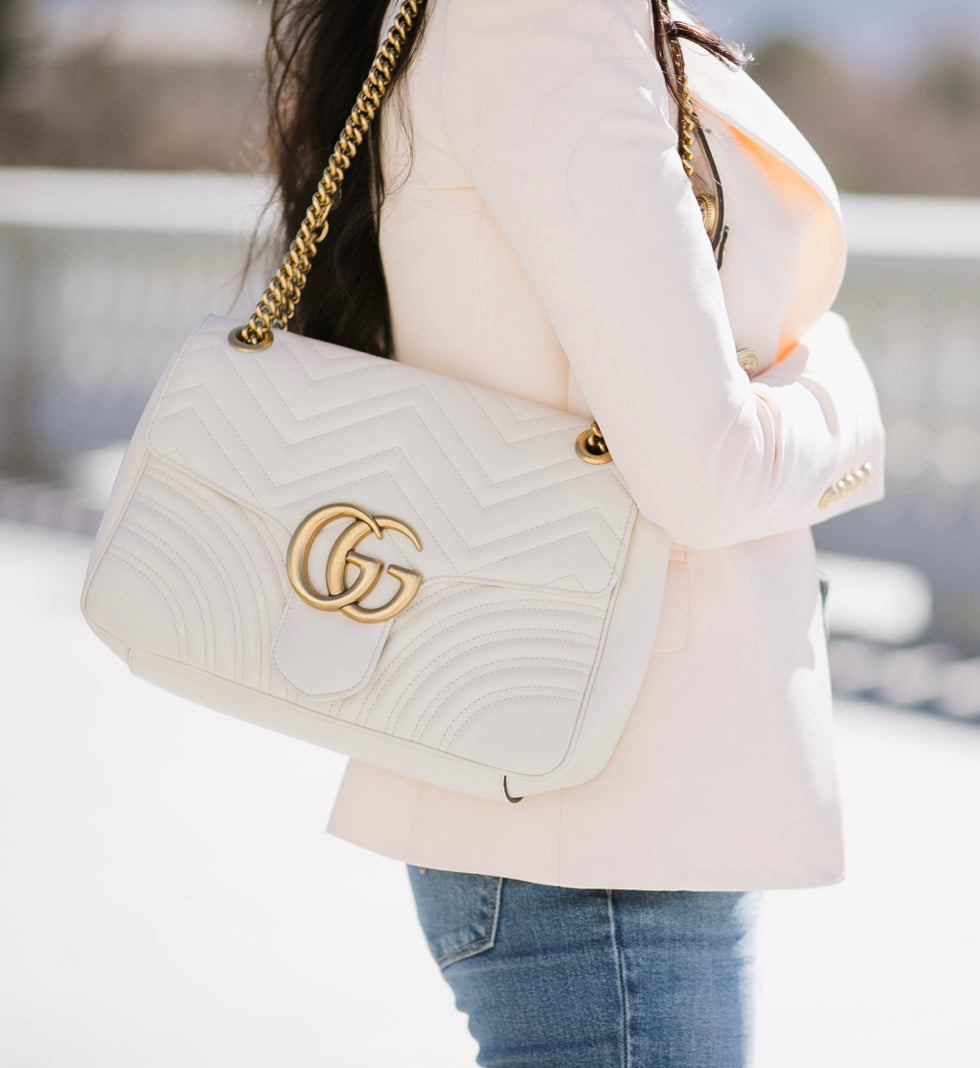 lifestyle image of influencer wearing gucci marmont bag FASHIONPHILE