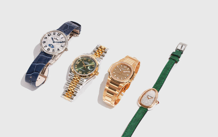 engagement watches from Rolex, Patek Philippe, Bulgari, and Jaeger Lecoultre at FASHIONPHILE