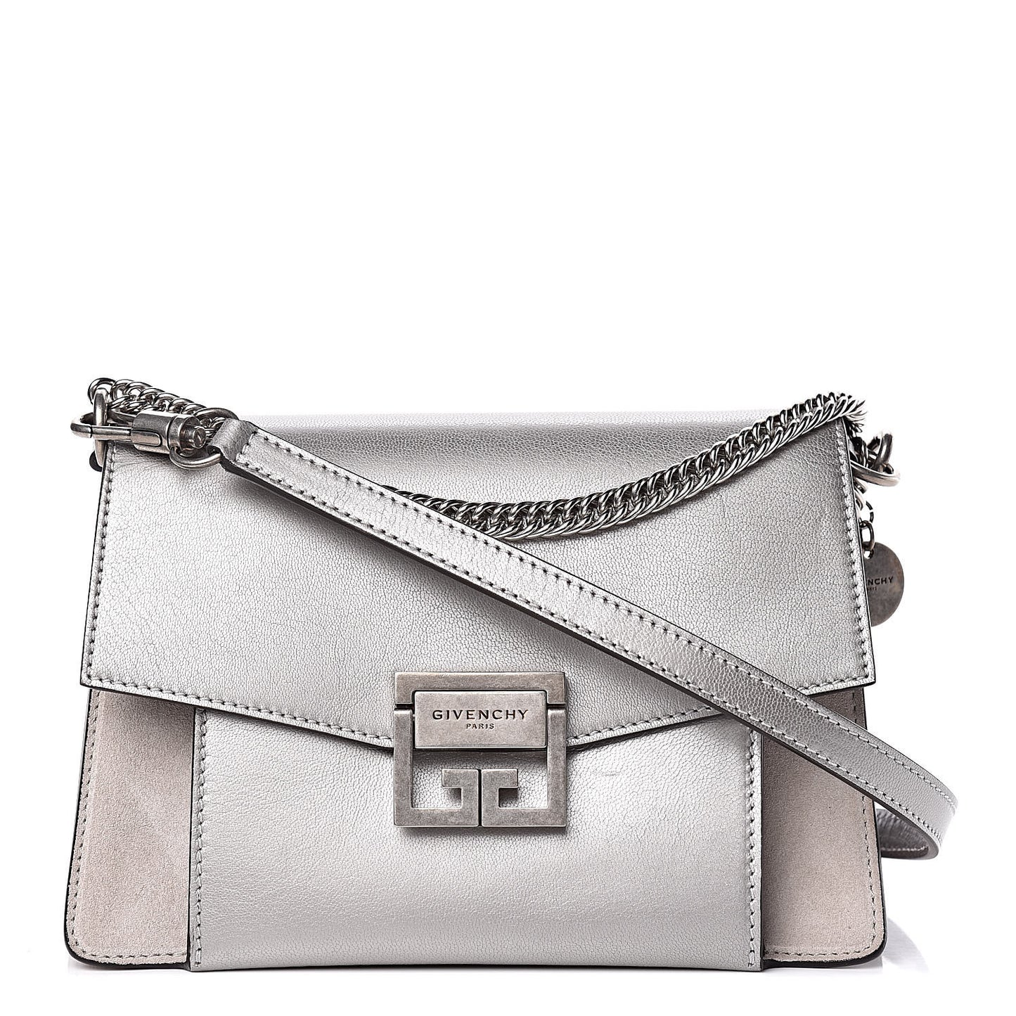 Metallic Sugar Goatskin Suede Small GV3 Shoulder Bag Silver