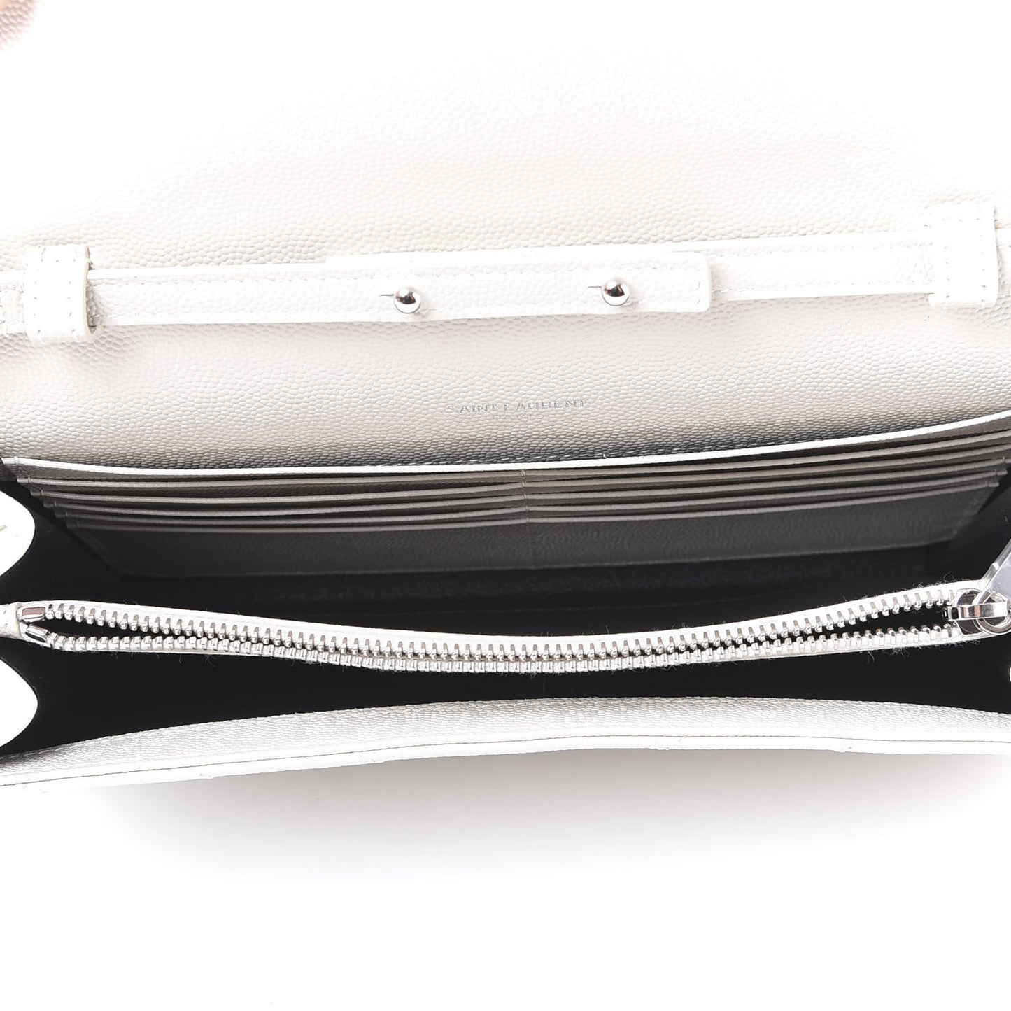 Grain De Poudre Matelasse Chevron Monogram Chain Wallet Optical White