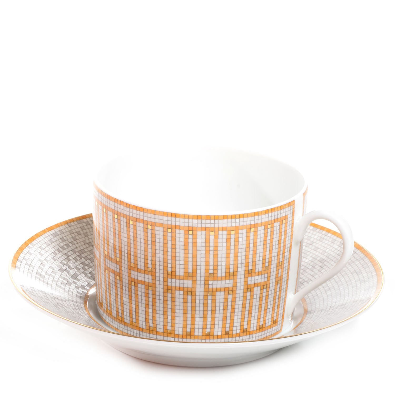 Hermes Porcelain Mosaique Au 24 Gold Breakfast Cup and Saucer 1 of 6