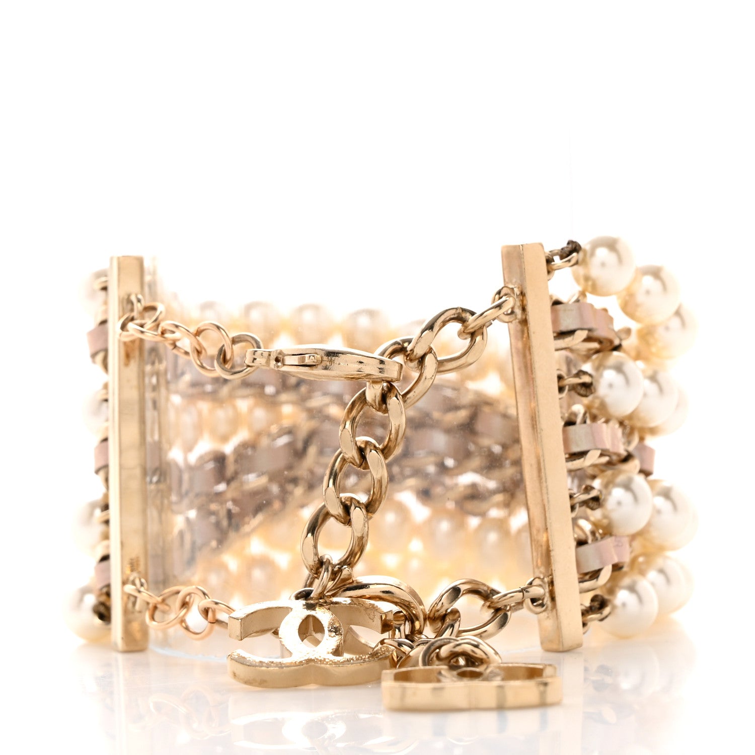 Chanel Lambskin Pearl Multistrand Bracelet White Beige 3 of 4