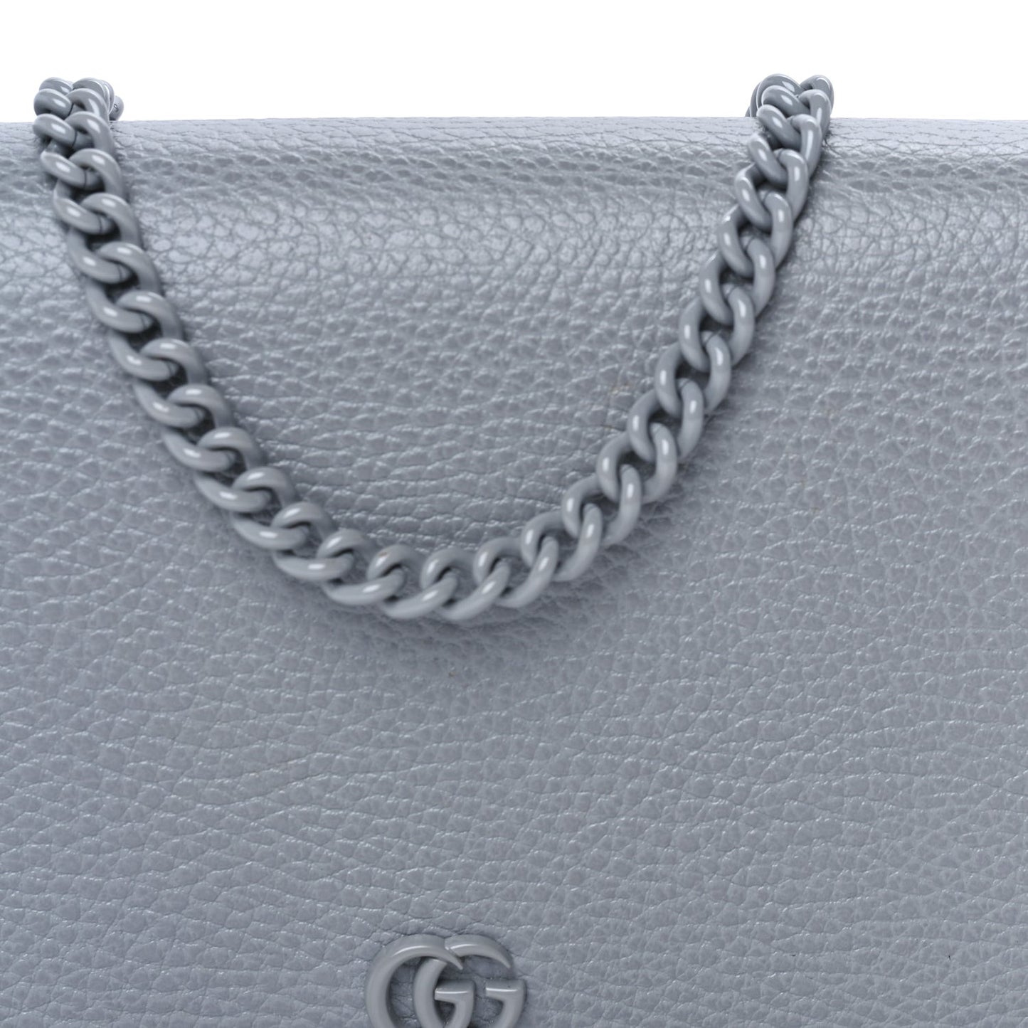GUCCI Dollar Calfskin Enamel Monochrome Mini GG Marmont Chain Wallet Deep Grey Deep Grey