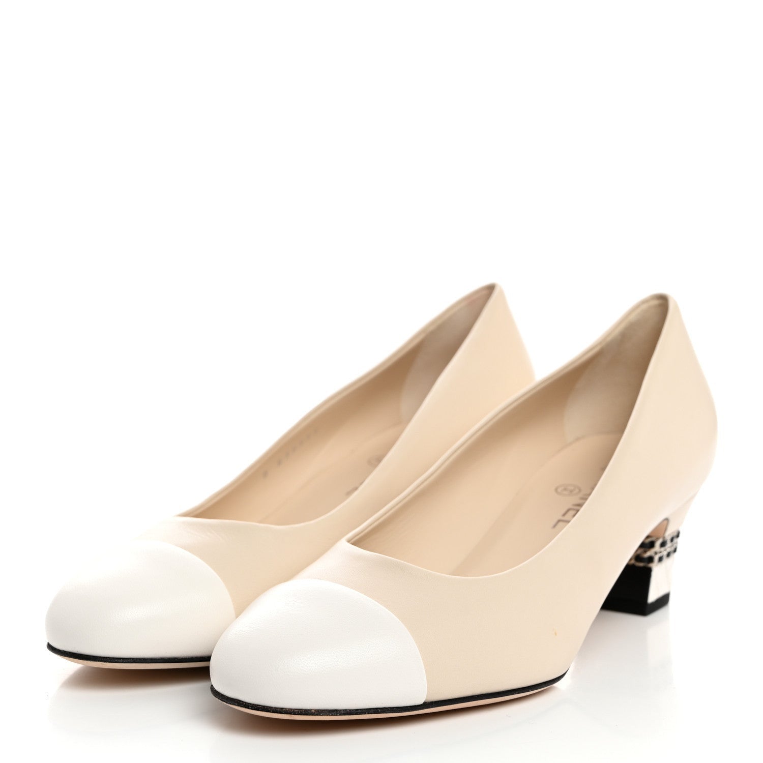 Chanel Lambskin CC Cap Toe Chain Pumps 41 Light Beige White 3 of 7