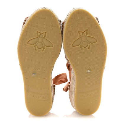 Gucci Canvas Damita GG Eyelet Espadrille Wedge Sandals 37 Blondie Cognac 6 of 7