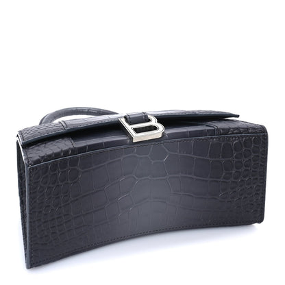 Balenciaga Shiny Calfskin Crocodile Embossed Small Hourglass Top Handle Bag  Dark Grey 3 of 7