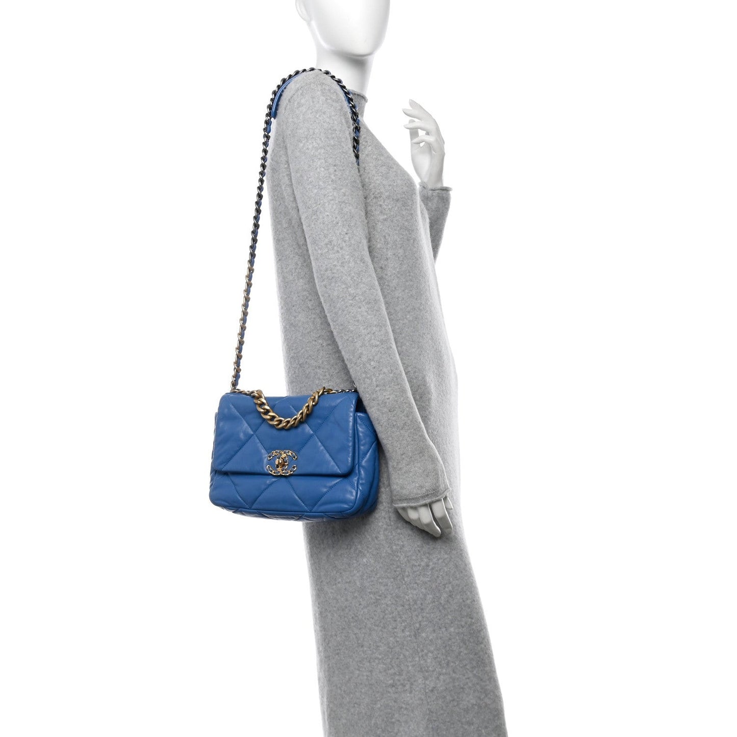 Lambskin Quilted Medium 19 Flap Blue