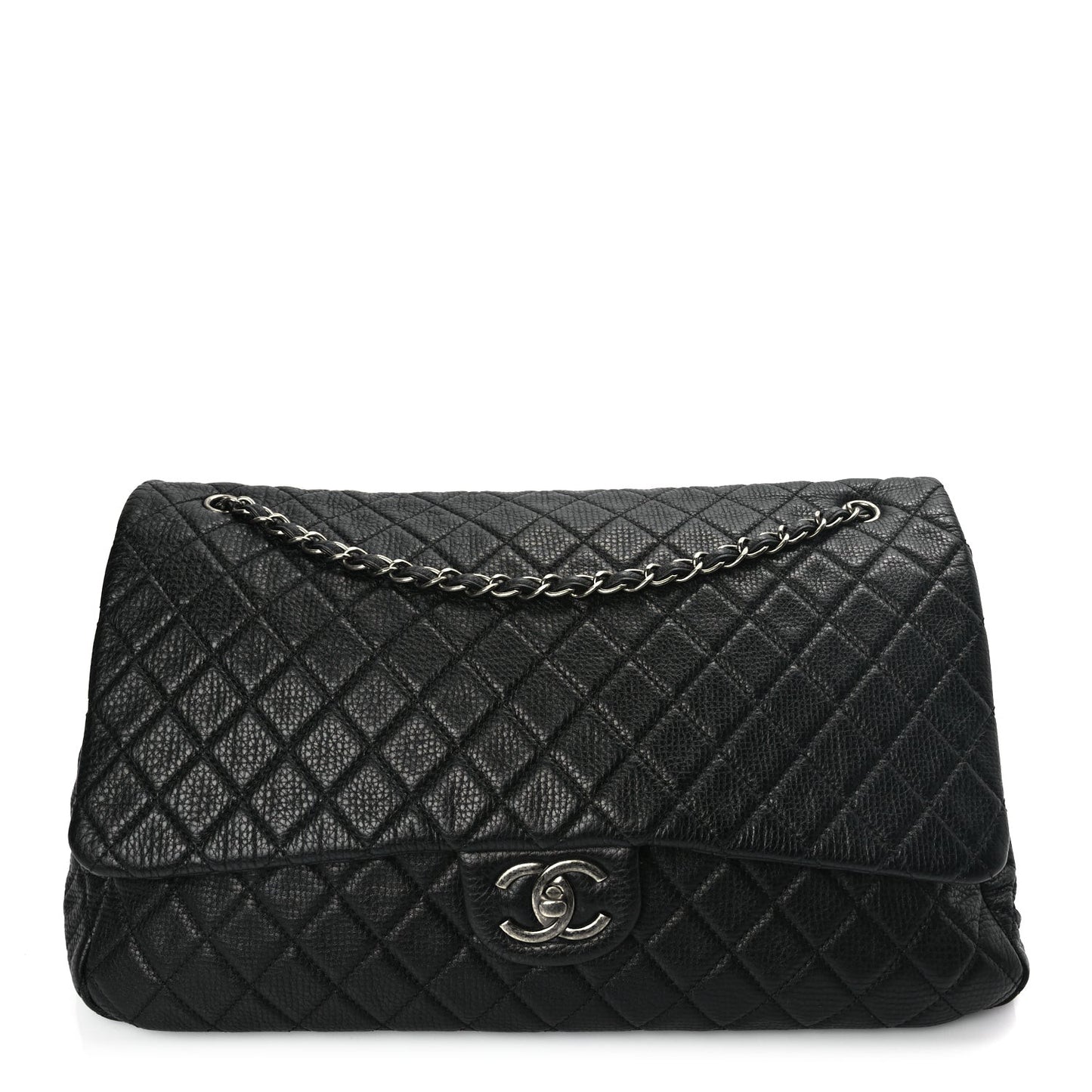 Calfskin Quilted XXL Travel Flap Bag Black