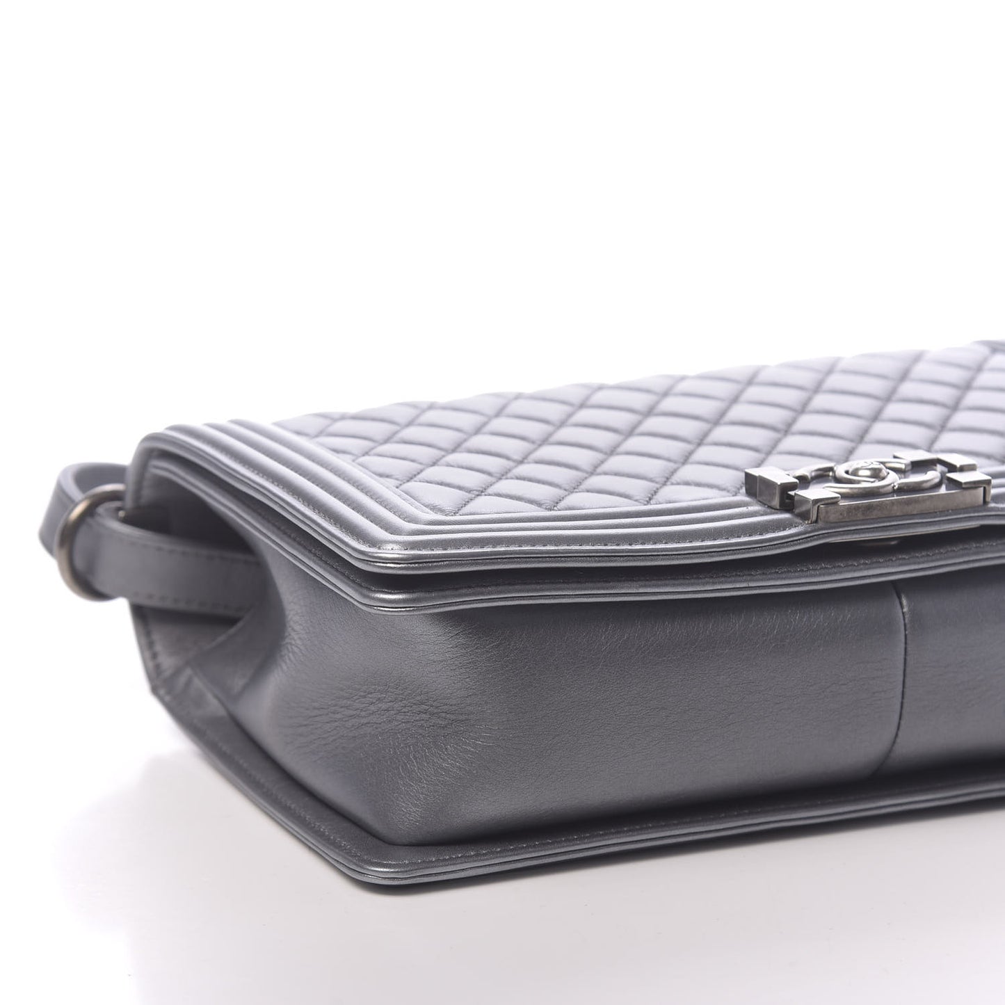 Metallic Calfskin Quilted New Medium Boy Flap Dark Silver