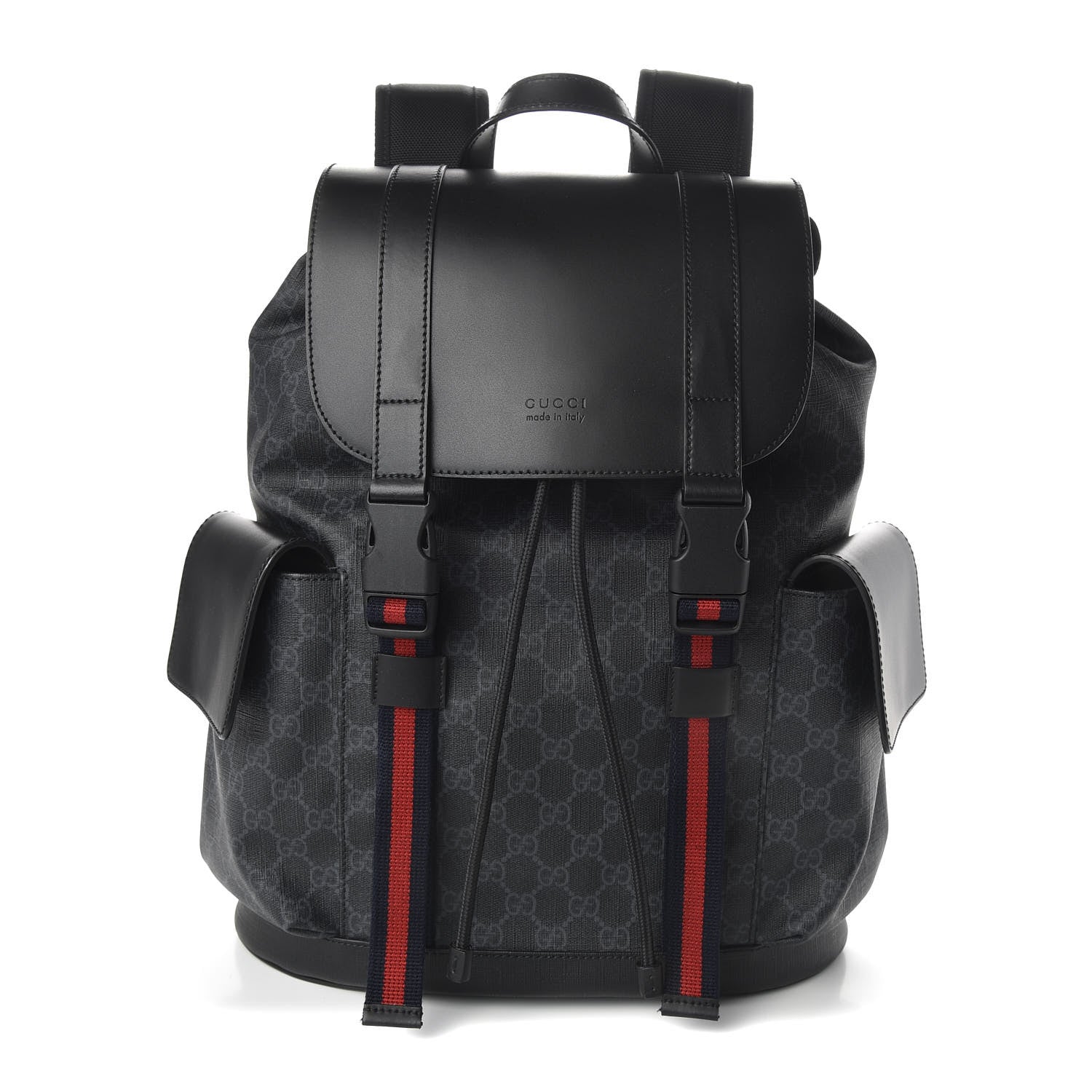 Gucci Soft GG Supreme Monogram Appia Calfskin Web Double Buckle Backpack Black 1 of 8