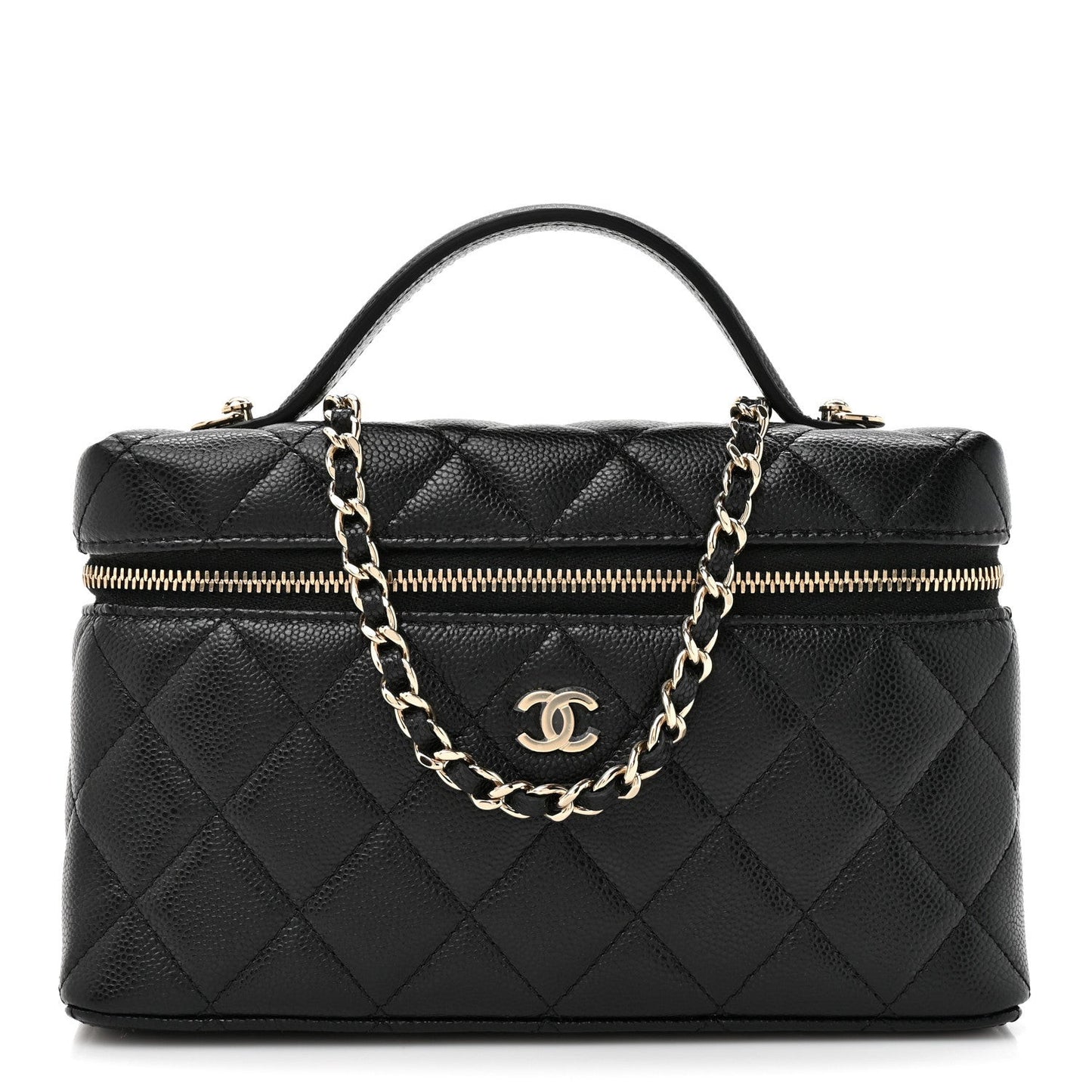 Caviar Quilted Top Handle Slim Vanity With Chain Black