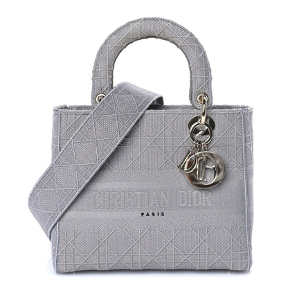 Christian Dior Canvas Embroidered Cannage Medium Lady D-Lite Gray Grey 1 of 7