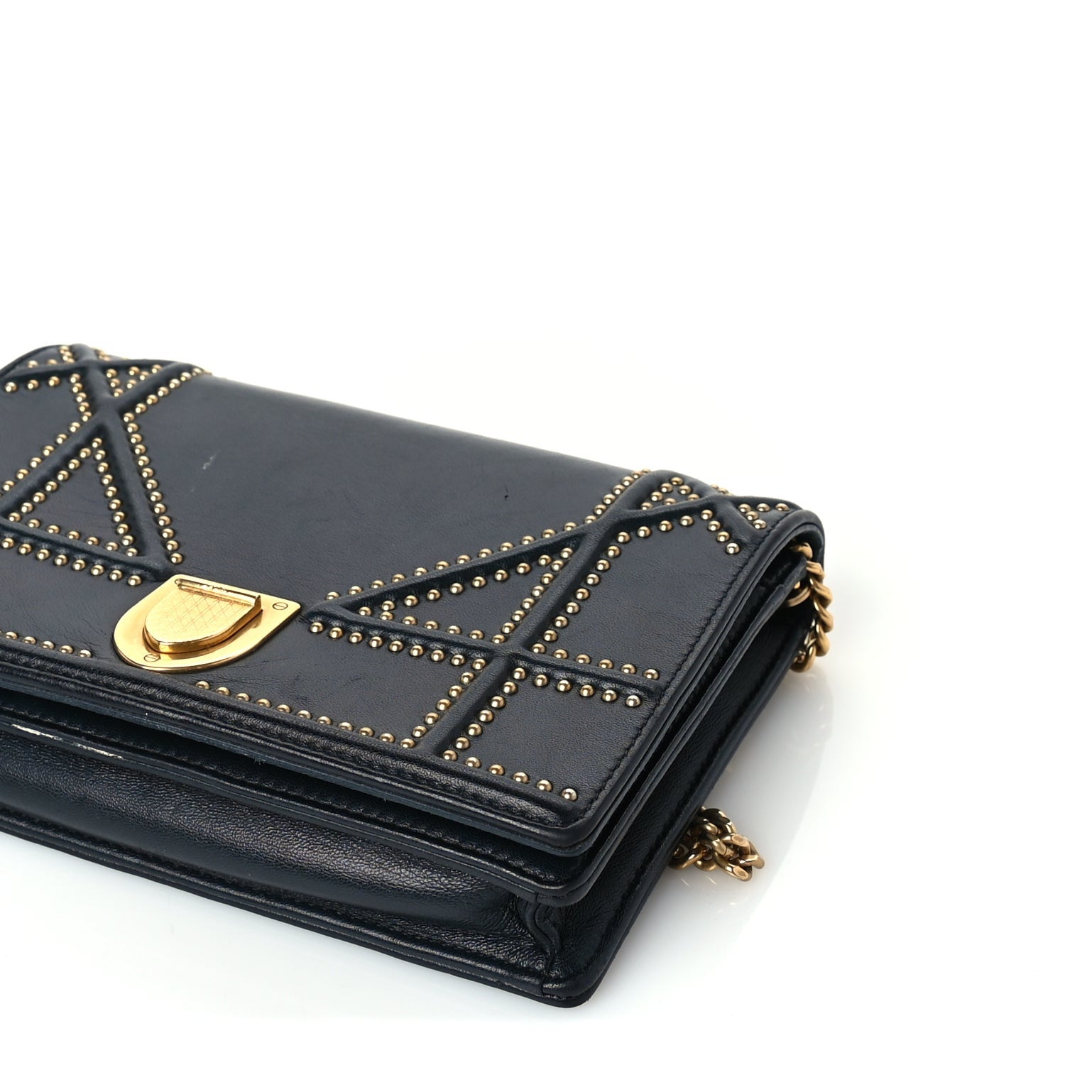 Christian Dior Calfskin Studded Diorama Wallet on Chain Pouch Green 8 of 8