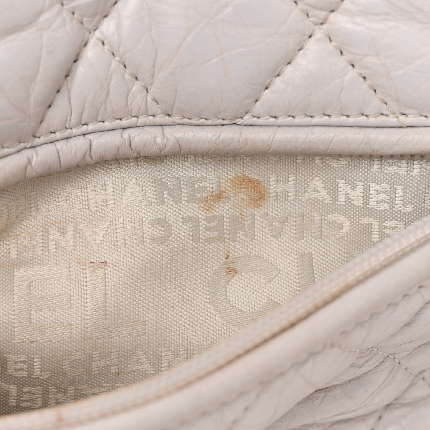 Distressed Lambskin Vintage Ligne Lady Braid XL Tote Beige