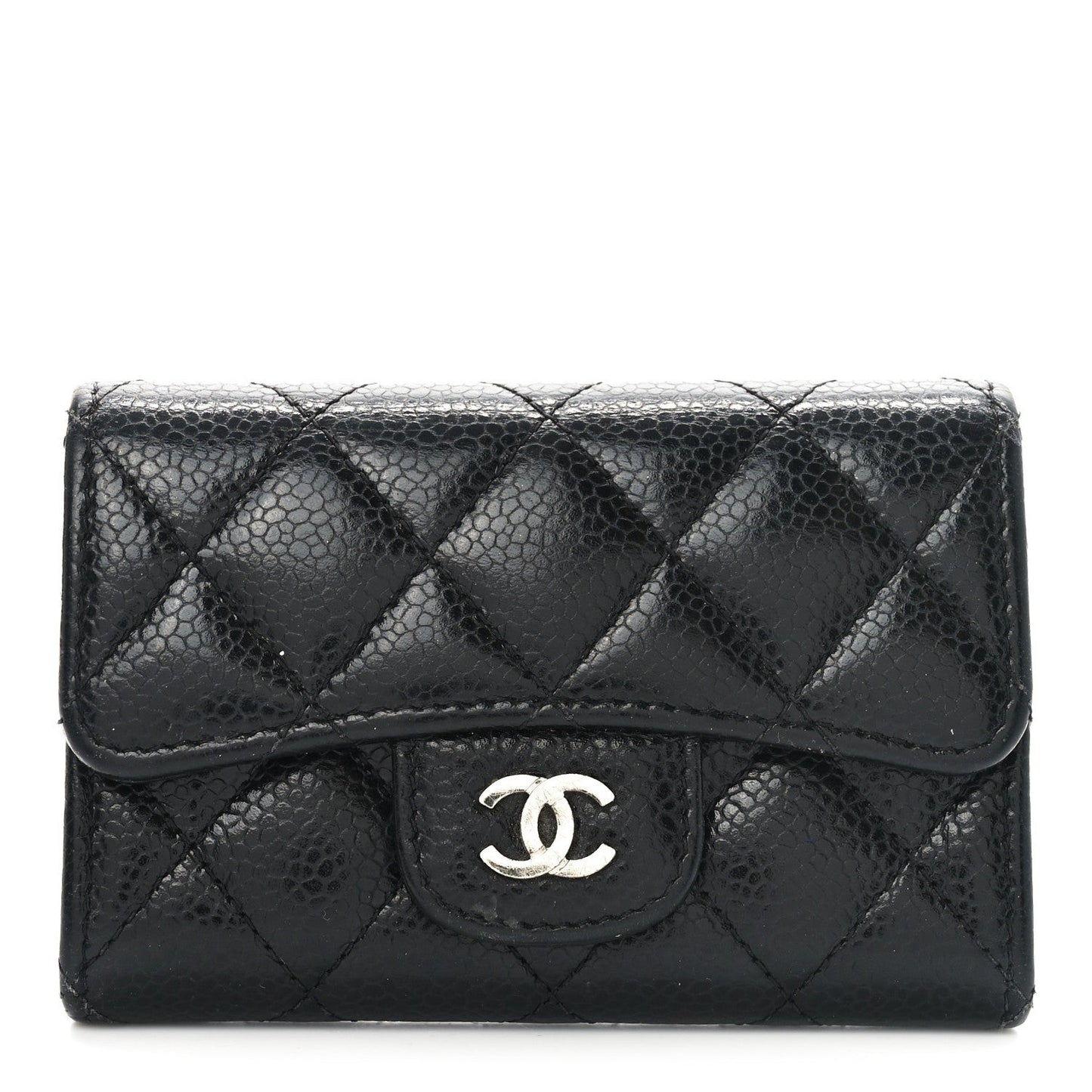 Caviar Quilted Flap Card Holder Black