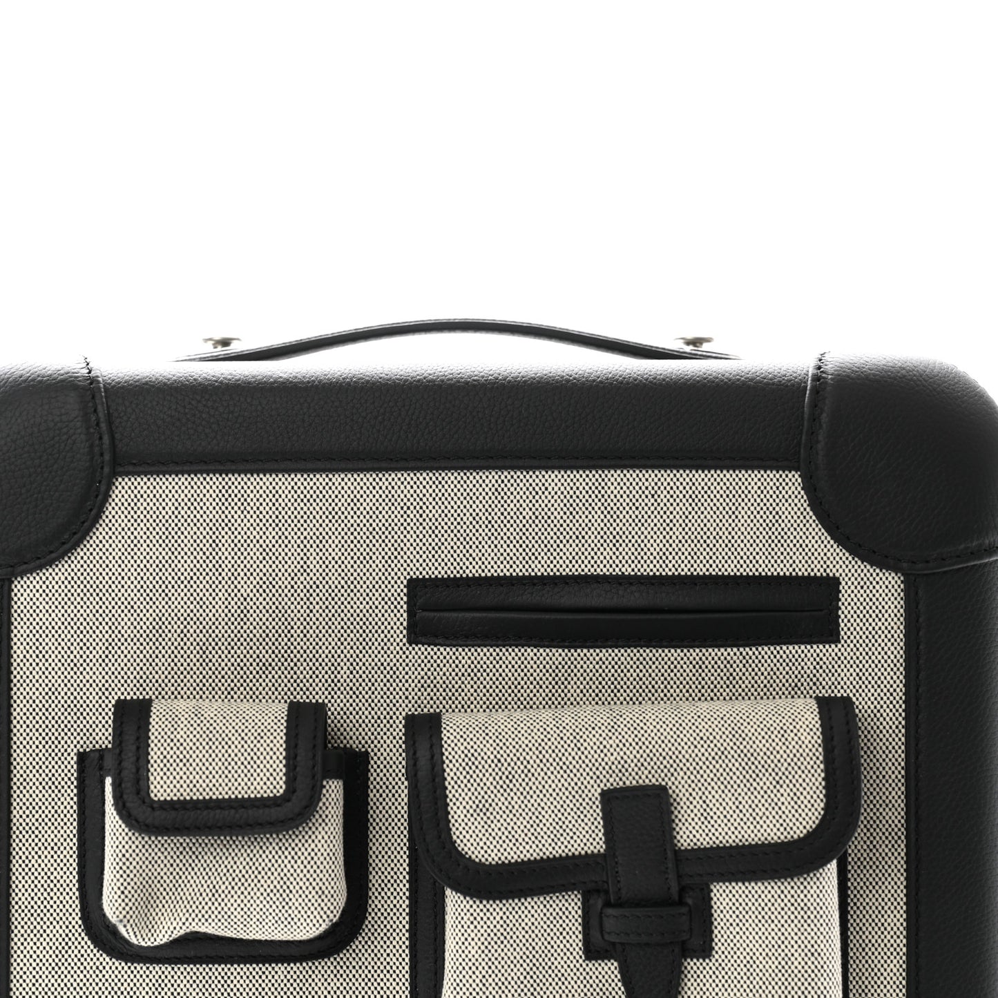 H Viking Canvas Taurillon Regate Cargo Rolling Trolley Luggage Ecru Black