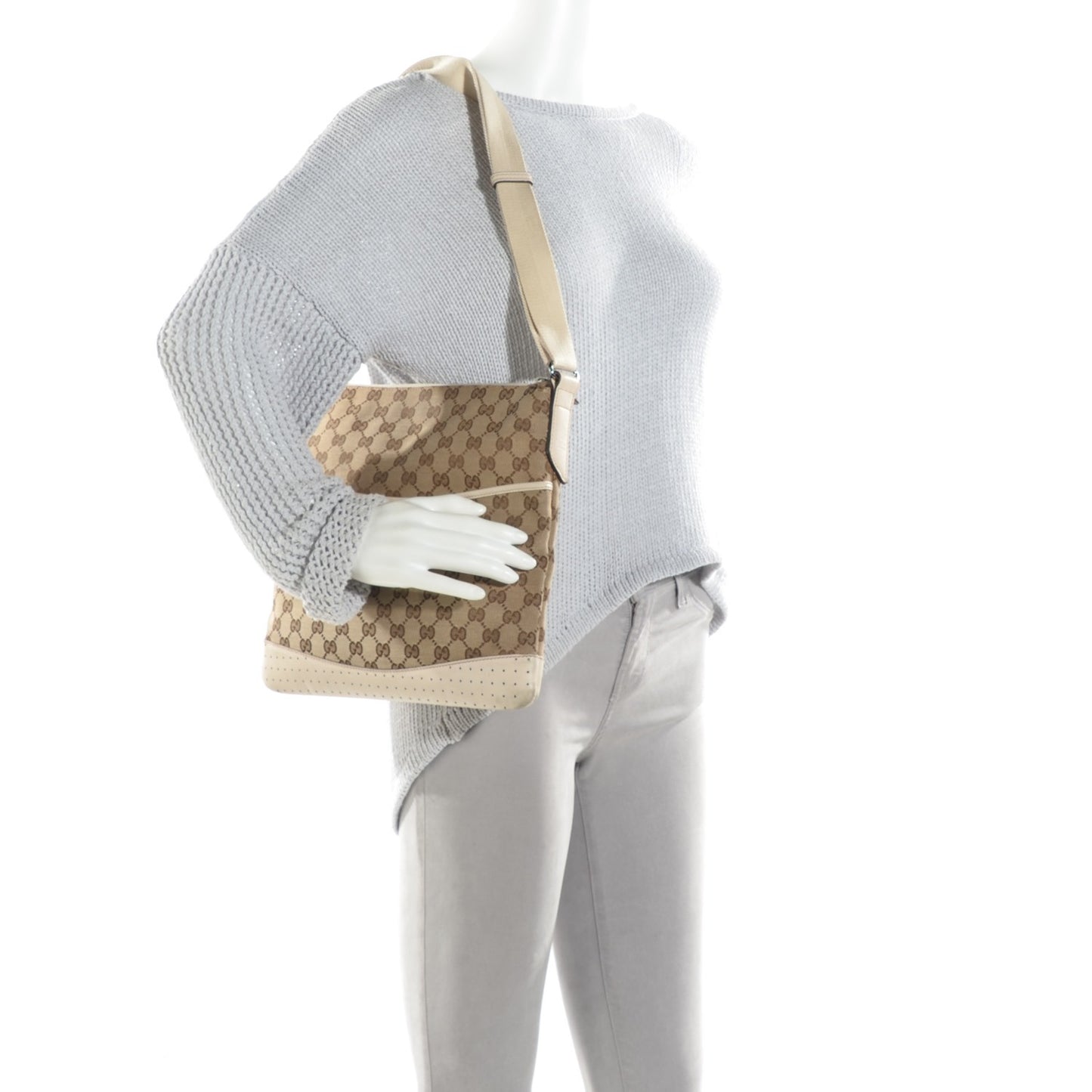 Monogram Calfskin Perforated Medium Flat Messenger Bag Off White