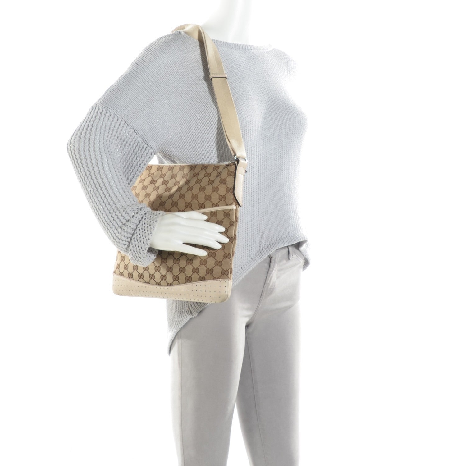 Gucci Monogram Calfskin Perforated Medium Flat Messenger Bag Off White 2 of 10