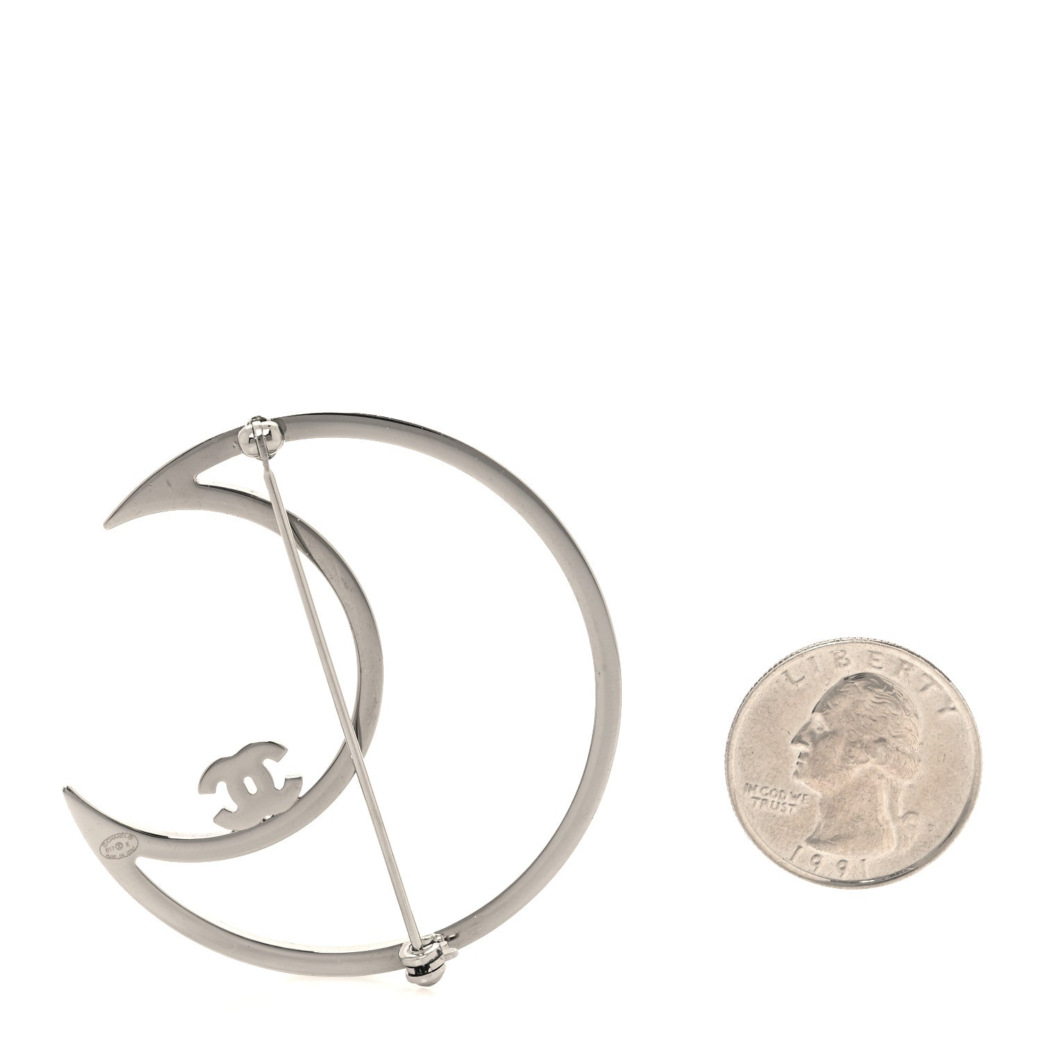 Chanel Crystal CC Moon Brooch Silver 2 of 3