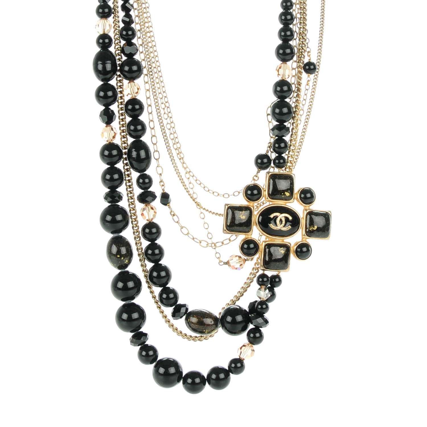 Chanel Gripoix Beaded CC Medallion Necklace Gold Black 1 of 6
