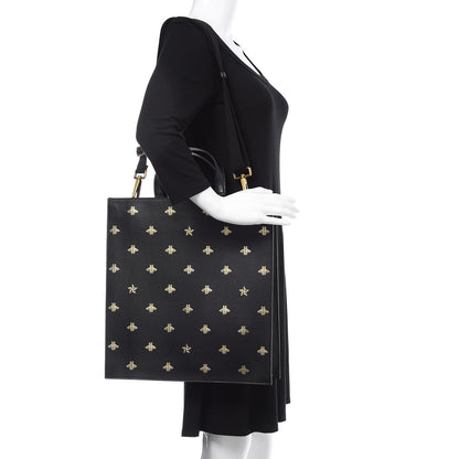 Gucci Grained Calfskin Bee Star Vertical Tote Black 2 of 11