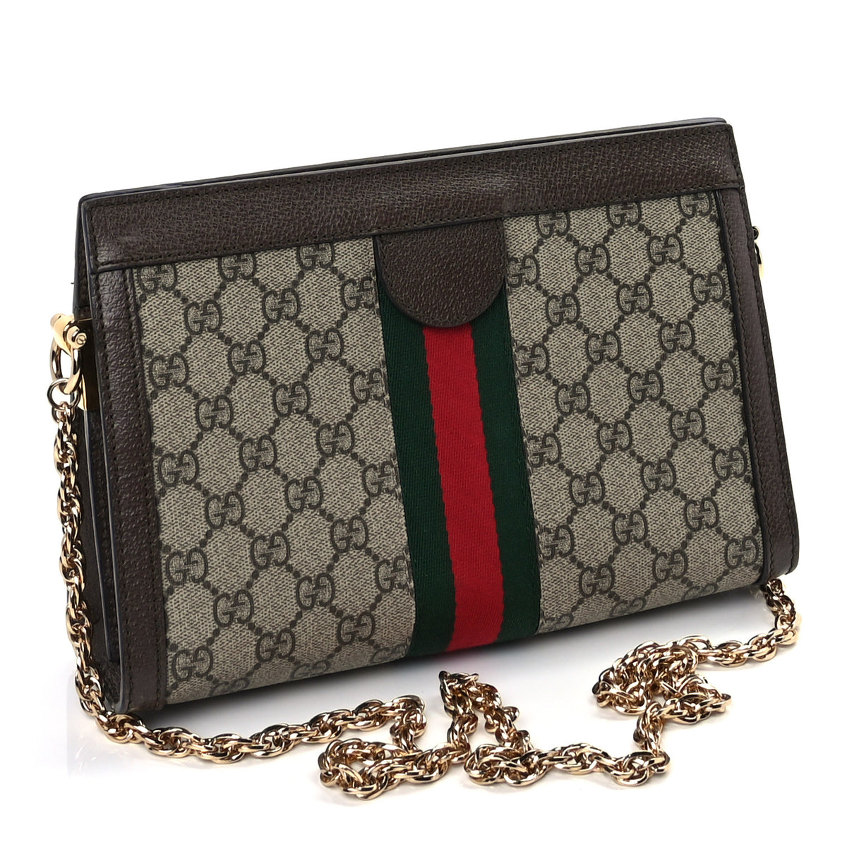 GG Supreme Monogram Web Small Ophidia Chain Shoulder Bag Brown