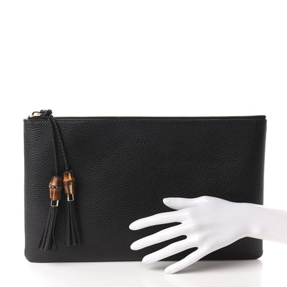 Gucci Pebbled Calfskin Large Bamboo Clutch Black 2 of 9