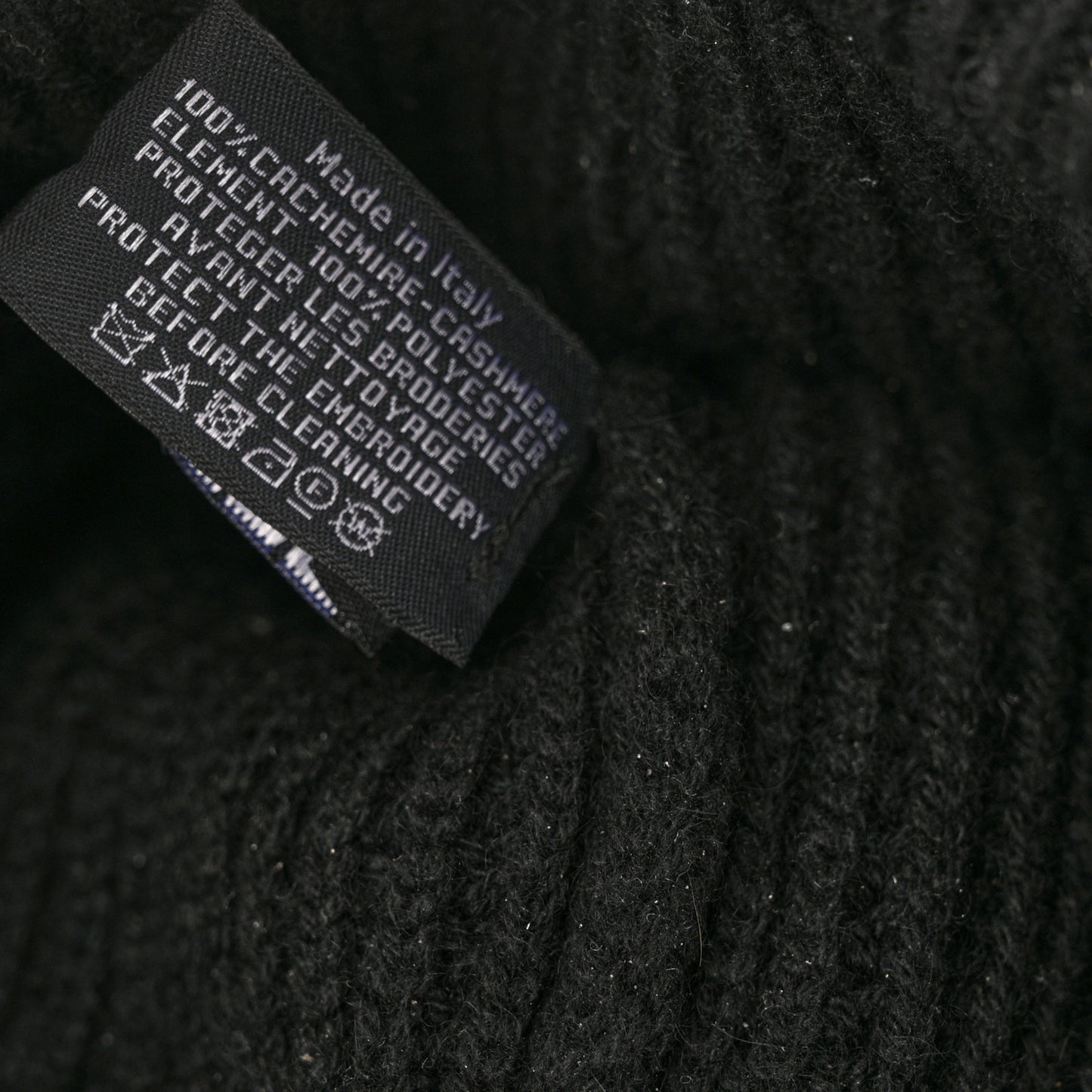 Cashmere Sequin Logo Beanie Hat Black Gold